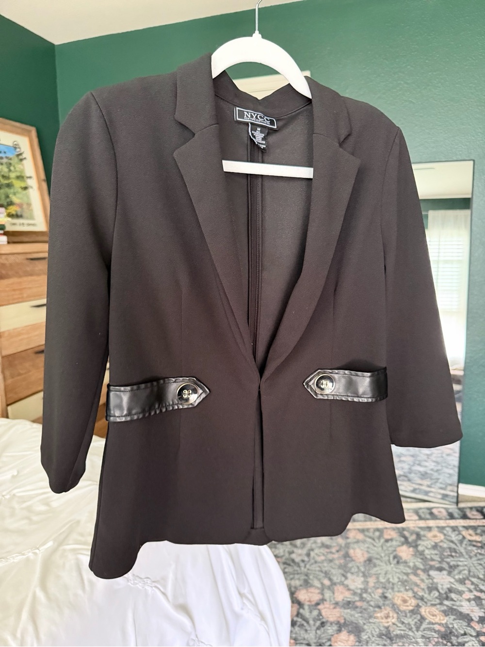 New York & Company Black Women's Blazer with Faux Leather Pocket Accents